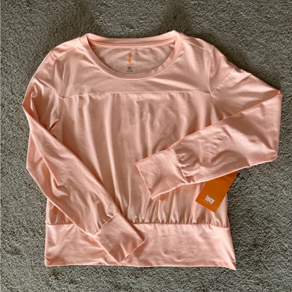 NWT Lucy Activewear long sleeve Banded waist coral peach size Large
